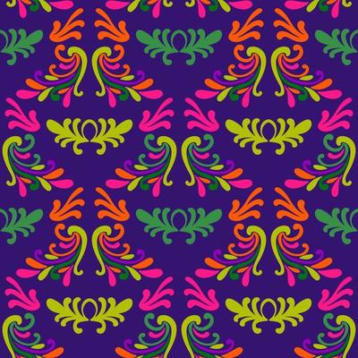 Colorful floral damask seamless pattern with curls, swirls. Curly background.