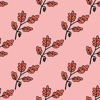 Seamless pattern with hand drawn autumn oak leaves, branches and acorns. Doodle colorful autumn background. Cute infinity wrapping paper. vector