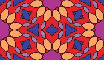 Abstract colorful doodle geometric flower seamless pattern. Floral background. Kaleidoscope mosaic, geo tile of thin line ornament. vector