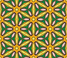 Abstract colorful doodle geometric flower seamless pattern. Floral background. Kaleidoscope mosaic, geo tile of thin line ornament. vector