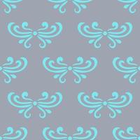 Colorful blue and gray abstract damask seamless pattern of curls in retro style. Floral vintage background. Art nouveau style design. vector