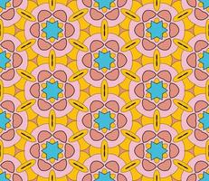Abstract colorful doodle geometric flower seamless pattern. Floral background. Kaleidoscope mosaic, geo tile of thin line ornament. vector
