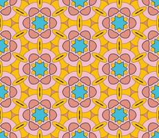 Abstract colorful doodle geometric flower seamless pattern. Floral background. Kaleidoscope mosaic, geo tile of thin line ornament. vector