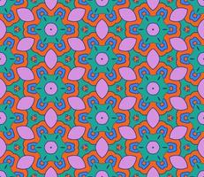 Abstract colorful doodle geometric flower seamless pattern. Floral background. Kaleidoscope mosaic, geo tile of thin line ornament. vector
