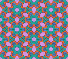 Abstract colorful doodle geometric flower seamless pattern. Floral background. Kaleidoscope mosaic, geo tile of thin line ornament. vector