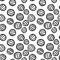 Geometrical background with striped uneven circles. Abstract round seamless pattern. Hand drawn dots pattern on white background. vector