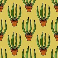 Abstract colorful doodle flower with leaves in pot seamless pattern. Floral background. vector
