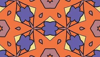 Abstract colorful doodle geometric flower seamless pattern. Floral background. Kaleidoscope mosaic, geo tile of thin line ornament. vector