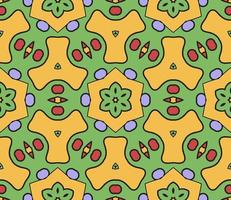 Abstract colorful doodle geometric flower seamless pattern. Floral background. Kaleidoscope mosaic, geo tile of thin line ornament. vector