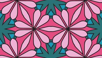 Abstract colorful doodle geometric flower seamless pattern. Floral background. Kaleidoscope mosaic, geo tile of thin line ornament. vector