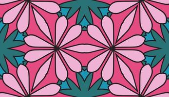 Abstract colorful doodle geometric flower seamless pattern. Floral background. Kaleidoscope mosaic, geo tile of thin line ornament. vector