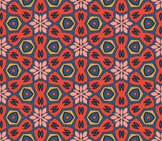 Abstract colorful doodle geometric flower seamless pattern. Floral background. Kaleidoscope mosaic, geo tile of thin line ornament. vector