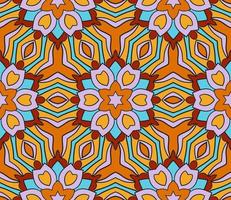 Abstract colorful doodle geometric flower seamless pattern. Floral background. Kaleidoscope mosaic, geo tile of thin line ornament. vector