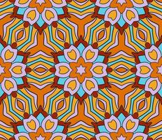 Abstract colorful doodle geometric flower seamless pattern. Floral background. Kaleidoscope mosaic, geo tile of thin line ornament. vector