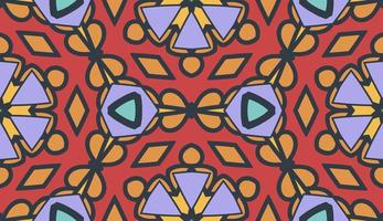 Abstract colorful doodle geometric flower seamless pattern. Floral background. Kaleidoscope mosaic, geo tile of thin line ornament. vector
