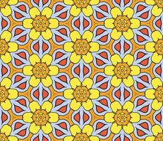 Abstract colorful doodle geometric flower seamless pattern. Floral background. Kaleidoscope mosaic, geo tile of thin line ornament. vector