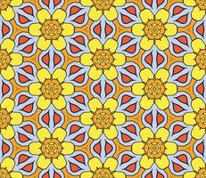 Abstract colorful doodle geometric flower seamless pattern. Floral background. Kaleidoscope mosaic, geo tile of thin line ornament. vector