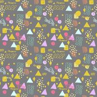 Modern hand draw colorful abstract seamless pattern with geometrical shapes. Circles, triangles, lines. vector