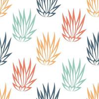 Linear succulent bush seamless pattern on white background. vector