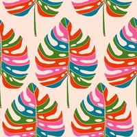 Monstera leaves, tropical floral seamless pattern. vector