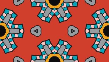 Abstract colorful doodle geometric flower seamless pattern. Floral background. Mosaic, geo tile of thin line ornament. vector