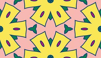 Abstract colorful doodle geometric flower seamless pattern. Floral background. Kaleidoscope mosaic, geo tile of thin line ornament. vector