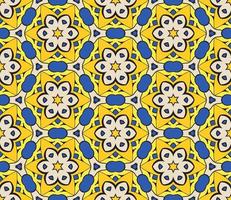 Abstract colorful doodle geometric flower seamless pattern. Floral background. Kaleidoscope mosaic, geo tile of thin line ornament. vector