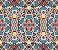 Abstract colorful doodle geometric flower seamless pattern. Floral background. Kaleidoscope mosaic, geo tile of thin line ornament. vector