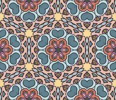 Abstract colorful doodle geometric flower seamless pattern. Floral background. Kaleidoscope mosaic, geo tile of thin line ornament. vector