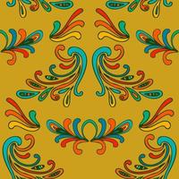 Colorful thin line floral damask seamless pattern with fantasy flowers, leaves. vector