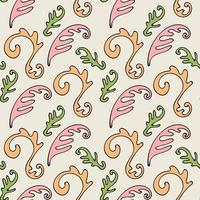 Colorful abstract seamless pattern with organic shapes, floral curls, leaves. vector