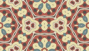 Abstract colorful doodle geometric flower seamless pattern. Floral background. Kaleidoscope mosaic, geo tile of thin line ornament. vector
