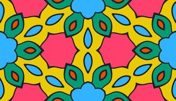 Abstract colorful doodle geometric flower seamless pattern. Floral background. Kaleidoscope mosaic, geo tile of thin line ornament. vector