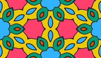 Abstract colorful doodle geometric flower seamless pattern. Floral background. Kaleidoscope mosaic, geo tile of thin line ornament. vector