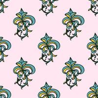 Cute damask, fleur de lis abstract seamless pattern with hand drawn decoration. vector