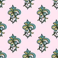 Cute damask, fleur de lis abstract seamless pattern with hand drawn decoration. vector