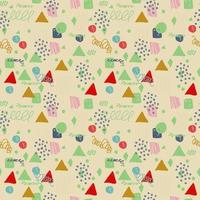 Modern hand draw colorful abstract seamless pattern with geometrical shapes. Circles, triangles, lines.