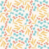 Cute colorful floral seamless pattern with branches and leaves. Doodle forest background. vector