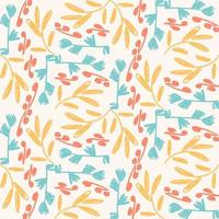 Cute colorful floral seamless pattern with branches and leaves. Doodle forest background. vector