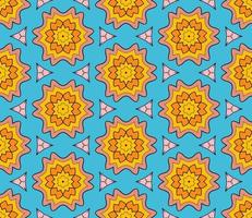 Abstract colorful doodle geometric flower seamless pattern. Floral background. Kaleidoscope mosaic, geo tile of thin line ornament. vector