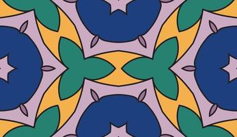 Abstract colorful doodle geometric flower seamless pattern. Floral background. Kaleidoscope mosaic, geo tile of thin line ornament. vector