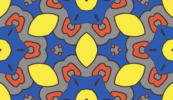 Abstract colorful doodle geometric flower seamless pattern. Floral background. Kaleidoscope mosaic, geo tile of thin line ornament. vector