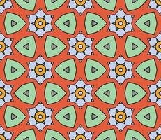 Abstract colorful doodle geometric flower seamless pattern. Floral background. Kaleidoscope mosaic, geo tile of thin line ornament. vector