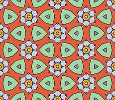 Abstract colorful doodle geometric flower seamless pattern. Floral background. Kaleidoscope mosaic, geo tile of thin line ornament. vector