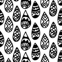 Abstract doodle seamless pattern with thin line black hand drawn tribal rain drops on white background. vector