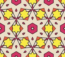 Abstract colorful doodle geometric flower seamless pattern. Floral background. Kaleidoscope mosaic, geo tile of thin line ornament. vector