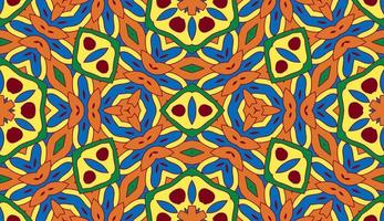 Abstract colorful doodle geometric flower seamless pattern. Floral background. Kaleidoscope mosaic, geo tile of thin line ornament. vector