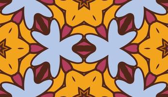 Abstract colorful doodle geometric flower seamless pattern. Floral background. Kaleidoscope mosaic, geo tile of thin line ornament. vector