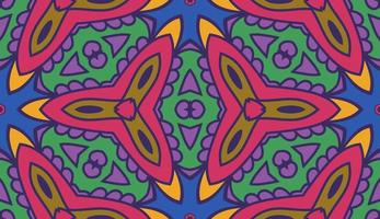 Abstract colorful doodle geometric flower seamless pattern. Floral background. Kaleidoscope mosaic, geo tile of thin line ornament. vector