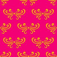 Colorful pink and yellow abstract damask seamless pattern of curls in retro style. Floral vintage background. Art nouveau style design. vector